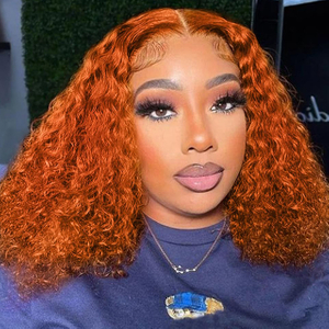Wear and Go Glueless Wigs Human Hair Pre Plucked Pre Cut Bob 4x4 Curly Wave Lace Front Wigs Human Hair 12 Inch180% Density No Glue Wigs for Black Women Ginger Color