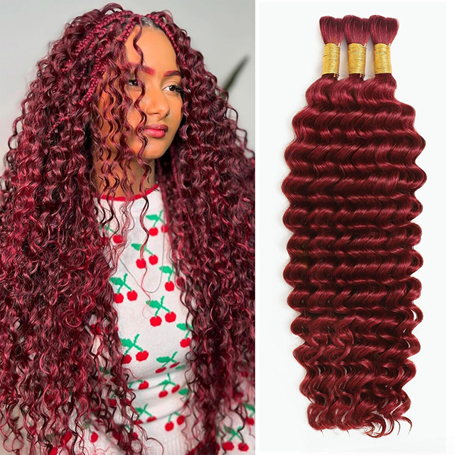 Capelli umani intrecciati da 20 pollici per capelli umani - 10 g di peli sfusi per onde profonde per trecce senza nodo 12a grado bagnato e ondulato senza trama 3 pacchetti/pacchetto bordeaux