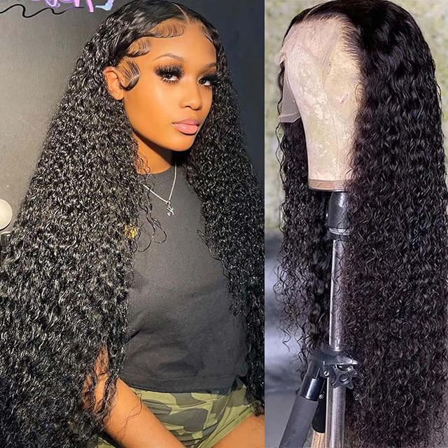Vízhullám csipke első paróka emberi haj 13x4 HD átlátszó csipke elülső 180%-os sűrűség fekete nők számára