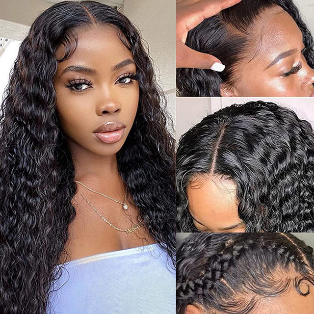 T-Part Lace Front Wigs Human Hair 13x6x1 T Part Deep Wave Brazilian Virgin Human Hair Pre Plucked 180 Density Natural Color