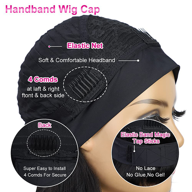 Short Bob Headband Wig For Black Women Brazilian Virgin Human Hair Straight Wigs Easy to Wear Natural Black Color