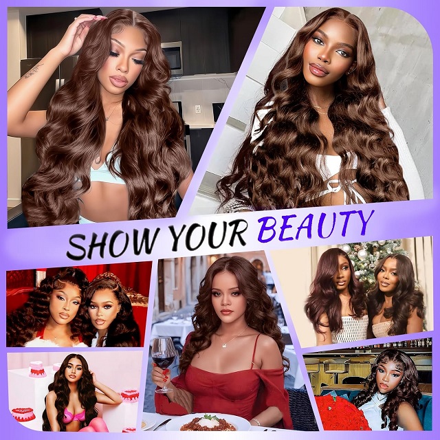 Chocolate Brown Human Hair Wig: 200 Density, 13X6 Body Wave HD Lace Front, Pre Plucked Glueless, 26-Inch for Women
