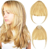 ISWEET Light Brown Clip-in Wispy Bangs – 100% Real Human Hair, Fringe with Temple Hairpieces, Fake Front Bang Extensions for Women