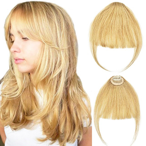 ISWEET Light Brown Clip-in Wispy Bangs – 100% Real Human Hair, Fringe with Temple Hairpieces, Fake Front Bang Extensions for Women