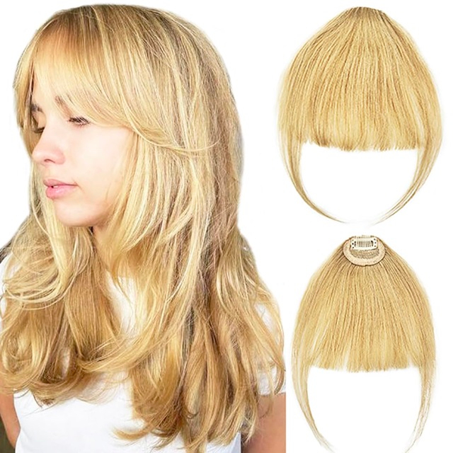 ISWEET Light Brown Clip-in Wispy Bangs – 100% Real Human Hair, Fringe with Temple Hairpieces, Fake Front Bang Extensions for Women