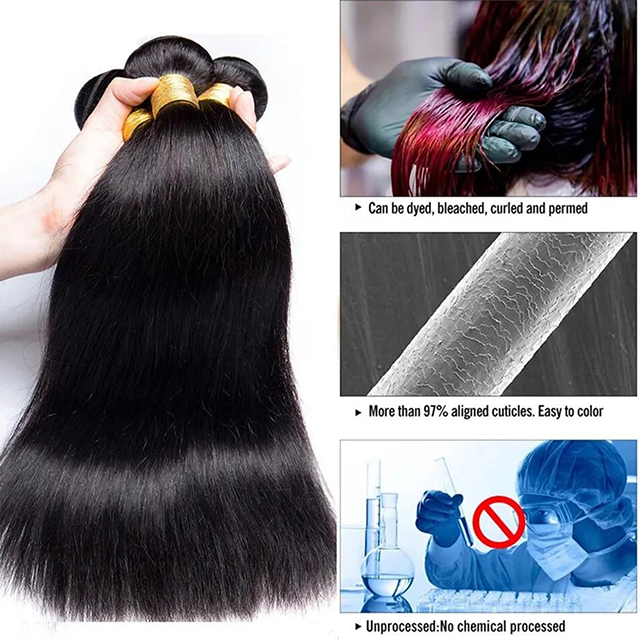 Human Hair Bundles Straight 100% Unprocessed Brazilian Virgin Human Hair 3 Bundles Natural Black Color