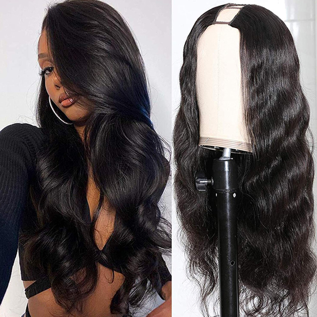 Body Wave U Part Wig 180% Density Brazilian Virgin Human Hair Glueless Full Head Beginner Friendly Natural Color For Black Women
