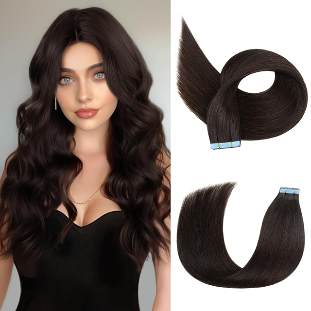 20 Pcs Tape In Hair Extensions Remy Human Hair Straight Invisible Hair Extensions 50 Gram For Women Girls Natural Black #1B