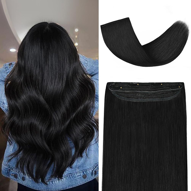 Remy Human Hair Halo Hair Extensions Real Hair Natural Black Fish Line Straight Invisible Hairpiece for Women
