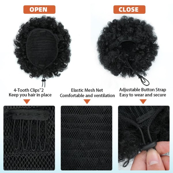 350 Dark Orange Afro Puff Ponytail Extension – Short Kinky Curly Clip-On Bun, Synthetic Hairpiece for Women