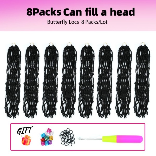 1B Pre-Looped Butterfly Locs Crochet Hair – 18 Inch, 8 Packs 96 Strands Soft Synthetic Distressed Braids