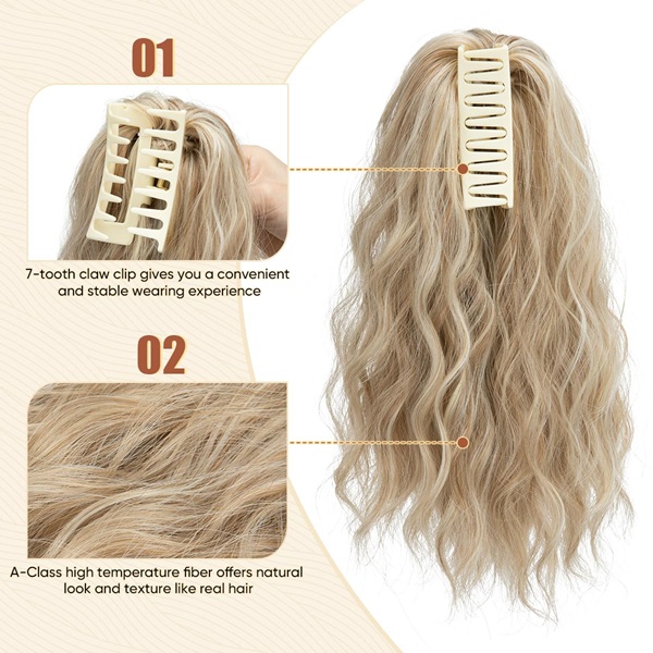 2-Piece Tizian Red Short Ponytail Hair Set – 12 & 14 Inch Wavy Curly Synthetic Claw Clip Hairpieces for Daily Wear