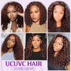 ISWEET Chocolate Brown 16 Inch Glueless Wear & Go Wig – 5x5 Lace Closure, Pre-Plucked & Pre-Cut Deep Wave Curly Bob Human Hair Wig for Black Women, 200% Density