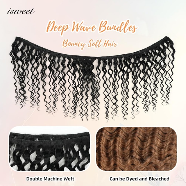 10 Inch 12A Brazilian Deep Wave Hair Bundle – Natural Black Unprocessed Virgin Human Hair, Double Drawn Wet & Wavy Curly Extensions for Black Women