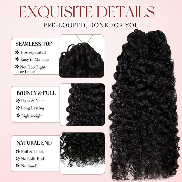 ISWEET Salon‑Grade Curly Feather Crochet Human Hair – 22 Inch 60g Pre‑Separated Pre‑Looped, Invisible & Thick, Tangle‑Free Reusable Boho Braids Extensions