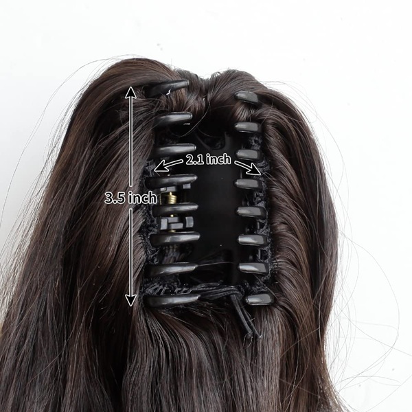 Fluffy Wavy Claw Clip Ponytail | 20 Inch Darkest Brown Synthetic Hair Extension, Comfortable Clip-on Hairpiece for Women, Ideal for All Occasions