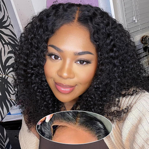 ISWEET Short Deep Wave Wear and Go Glueless Wigs Human Hair 14 Inch Pre Cut 210% Density 4x4 HD Lace Front Wigs Pre Plucked For Black Women (Natural Black 1B)