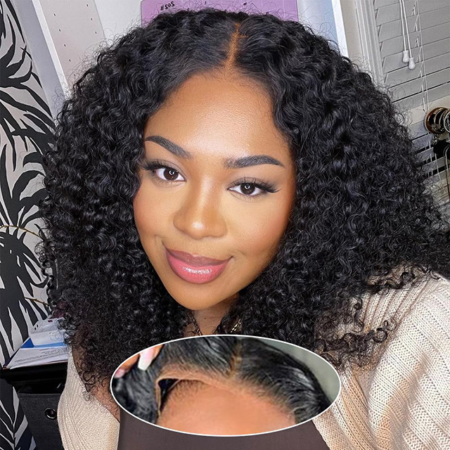ISWEET Short Deep Wave Wear and Go Glueless Wigs Human Hair 14 Inch Pre Cut 210% Density 4x4 HD Lace Front Wigs Pre Plucked For Black Women (Natural Black 1B)