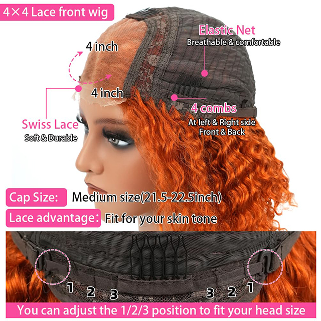 Wear and Go Glueless Wigs Human Hair Pre Plucked Pre Cut Bob 4x4 Curly Wave Lace Front Wigs Human Hair 12 Inch180% Density No Glue Wigs for Black Women Ginger Color