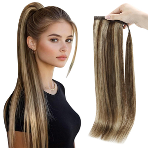 Pony Tail Clip on Hair Extension Dark Brown Ombre Honey Blonde Natural Ponytail Clip Add Length For Women 20Inch 80g