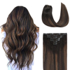 Clip in Hair Extensions Real Human Hair 7 PCS Balayage Dark Brown to Chestnut Brown Thick Straight Natural Seamless Remy Hair