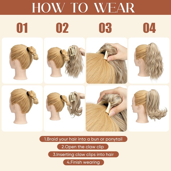 2-Piece Tizian Red Short Ponytail Hair Set – 12 & 14 Inch Wavy Curly Synthetic Claw Clip Hairpieces for Daily Wear