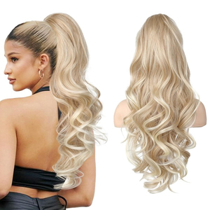 ISWEET 24 Inch Curly Wavy Claw Clip Ponytail Hair Extension for Women – Ombre Blonde To Light Blonde Clip-on Hairpiece