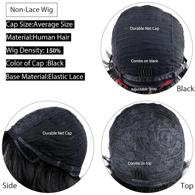 ISWEET Glueless Brazilian Curly Pixie Cut Wig Human Hair – Short Layered Wig with Bangs, Natural Black, No Glue Wig for Black Women Daily Wear