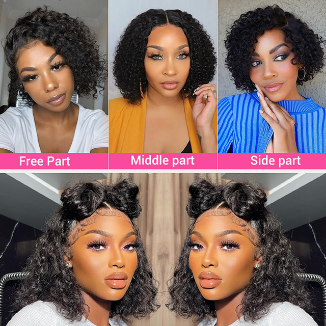 ISWEET Short Deep Wave Wear and Go Glueless Wigs Human Hair 14 Inch Pre Cut 210% Density 4x4 HD Lace Front Wigs Pre Plucked For Black Women (Natural Black 1B)
