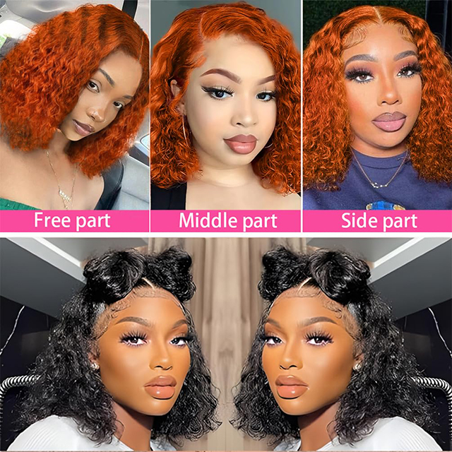 Wear and Go Glueless Wigs Human Hair Pre Plucked Pre Cut Bob 4x4 Curly Wave Lace Front Wigs Human Hair 12 Inch180% Density No Glue Wigs for Black Women Ginger Color