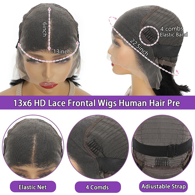 Short Straight Bob Wig for Women - 14 Inch Human Hair 13x6 HD Lace Front Wig 180% Density Pre Plucked Glueless Bob Wigs"