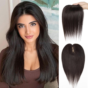 ISWEET Hair Topper for Thinning Hair - 12 Inch Real Human Hair with 3D Scalp Clip-In Bangs Topper for Women Undetectable Coverage (Dark Brown, 25cm)