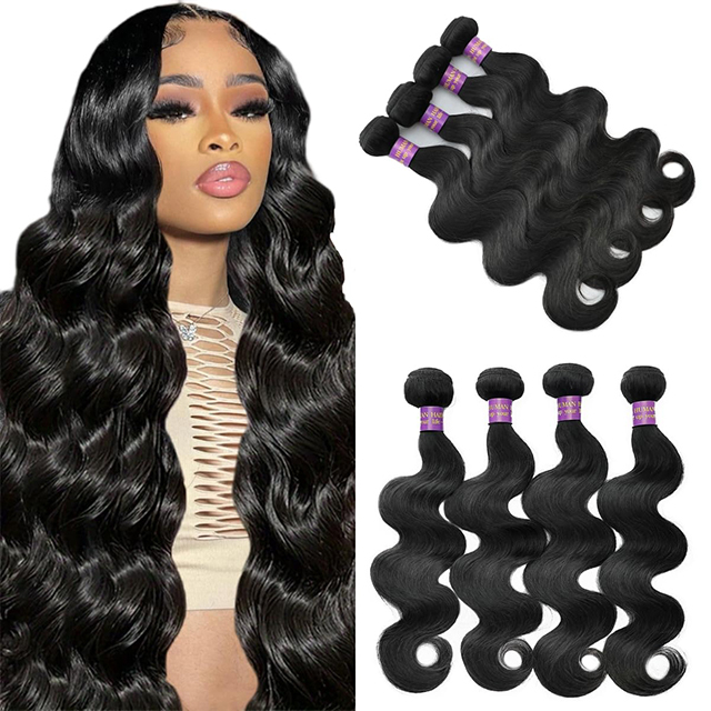 ISWEET Body Wave Bundles 100% Unprocessed Brazilian Human Hair 26-32 Inch 12A Grade Quick Weave Hair Extensions 4 Bundle Deals Natural Black Virgin Hair for Full & Soft Wave