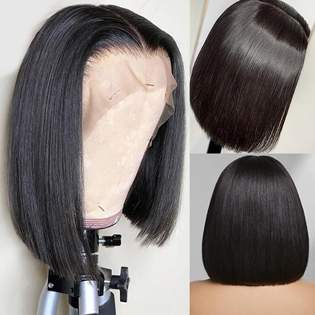 13x4 Hd Lace Front Bob Wigs Human Hair 180% Density Short Straight Bob Wigs With Baby Hair Pre Plucked Glueless For Black Women
