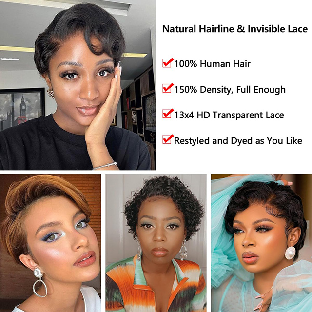Short Curly Pixie Cut Wigs 13X4 Lace Front Wigs Human Hair Lace Closure Wig For Black Women