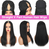 V Part Human Hair Straight Wig for Black Women: Upgraded U Part, No Leave Out/Sew/Glue, 18-Inch Clip-In Half Wig, 180% Density Natural Black