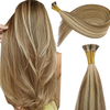 ISWEET Human Hair I-Tip Extensions 22 Inch #A18/613A Deep Blonde to Bleached Blonde, Invisible Silky Straight, 30g/30s