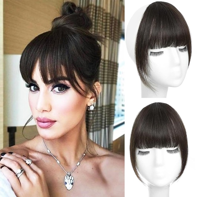 ISWEET Light Brown Clip-in Wispy Bangs – 100% Real Human Hair, Fringe with Temple Hairpieces, Fake Front Bang Extensions for Women