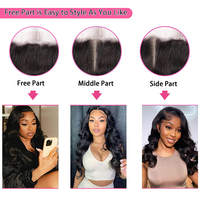 13x4 HD Transparent Lace Frontal Closure Body Wave Ear to Ear 100% Brazilian Virgin Human Hair Pre-Plucked Natural Black Color
