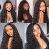 Deep Curly Wave Bundles with 13x4 Frontal Closure Ear to Ear 100% Unprocessed Wet and Wavy Brazilian Virgin Hair 3 Bundles with Lace Front Closure Natural Color For Black Women