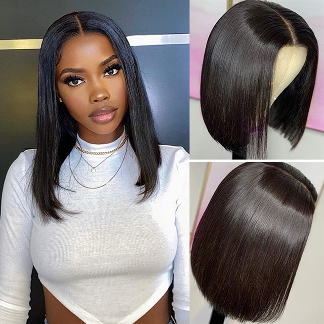 ISWEET Hair Glueless Wear & Go Lace Front Wig – 12 Inch Short Straight Bob Human Hair Wig, Pre‑Cut Lace for Beginners & Black Women