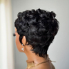 ISWEET Glueless Brazilian Curly Pixie Cut Wig Human Hair – Short Layered Wig with Bangs, Natural Black, No Glue Wig for Black Women Daily Wear