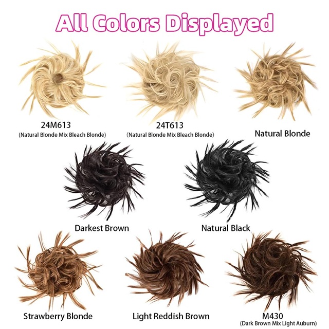 Tousled Messy Bun Hair Piece - Synthetic Wavy Ponytail Chignon Extension with Elastic Band, Natural Blonde Mix Bleach Blonde Updo Hairpiece for Women