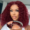 ISWEET 14 Inch Remy Human Hair Ponytail Wig 180% Density 4x4 Lace Burgundy Glueless Pre Plucked Pre Cut Bob Wig for Women and Girls
