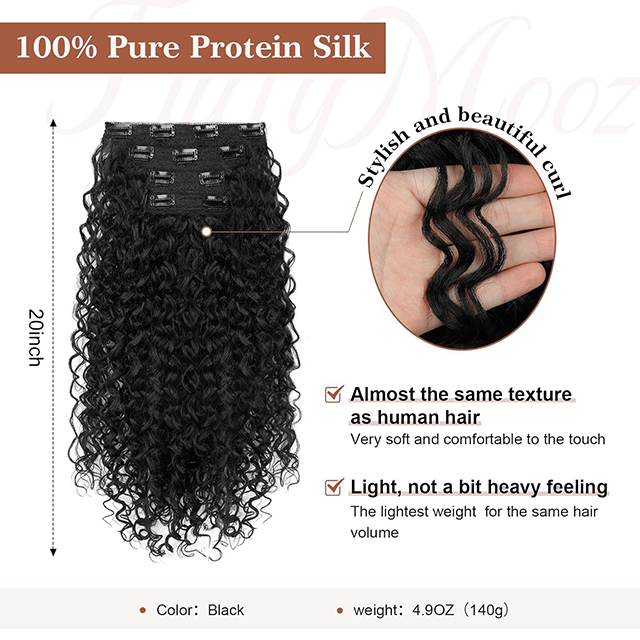 Curly Clip in Hair Extensions for Black Women, 4Pcs Double Weft Brazilian Virgin Human Hair Clip Ins 20inch 140g Kinky Curly Human Hair Extensions Natural Black