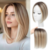ISWEET Hair Topper for Thinning Hair - 10 Inch Human Hair with Swiss Lace Base Ombre Light Brown Blonde Highlights Undetectable Daily Wear Solution
