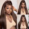 ISWEET Brown Kinky Straight Human Hair 3 Bundles 100% Unprocessed Brazilian Virgin Remy Hair Extensions Yaki Straight Weave (16, 18, 20 Inches)