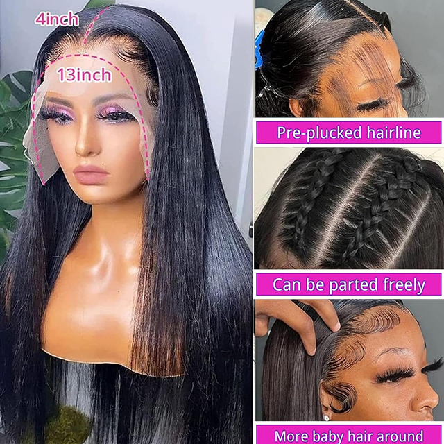 Straight Lace Front Wigs Human Hair 13x4 HD Transparent Pre Plucked 180% Density With Baby Hair For Black Women