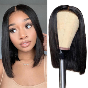 4x4 Bob Lace Front Wig Real Human Hair Pre Plucked 180% Density Natrual Black For Women