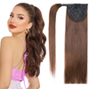 Ponytail Extension Human Hair Wrap Around Clip in Hair Piece Medium Brown #4 Straight Pony tails Hair with Magic Paste for Women